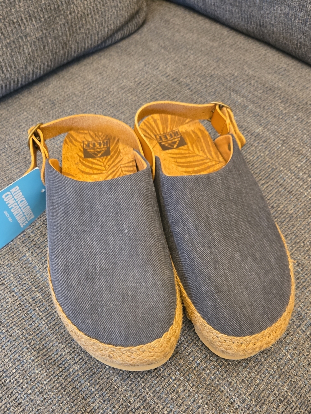 Reef Cushion Coast Mule Clogs Black Denim Canvas Cork Slingback Size 9 - Picture 3 of 8